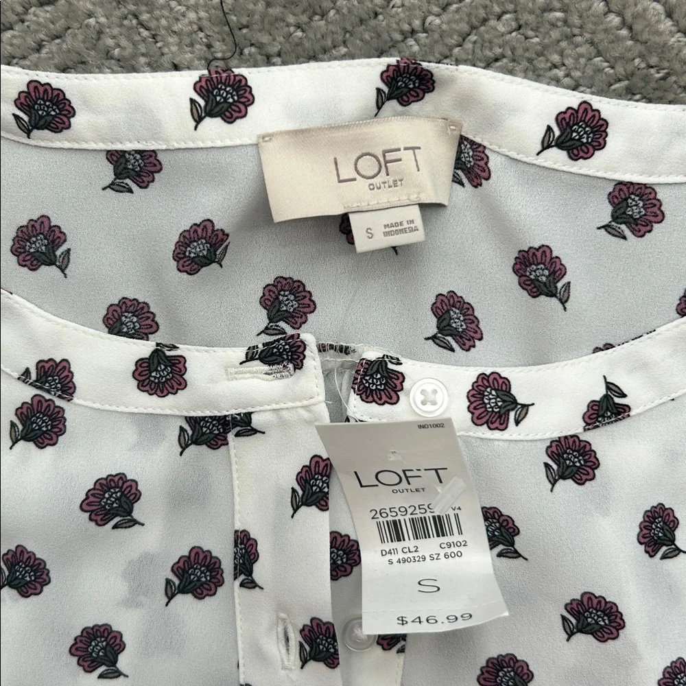 New LOFT Outlet Sleeveless Floral Blouse White Pink Size Small Lightweight Top - Picture 2 of 8
